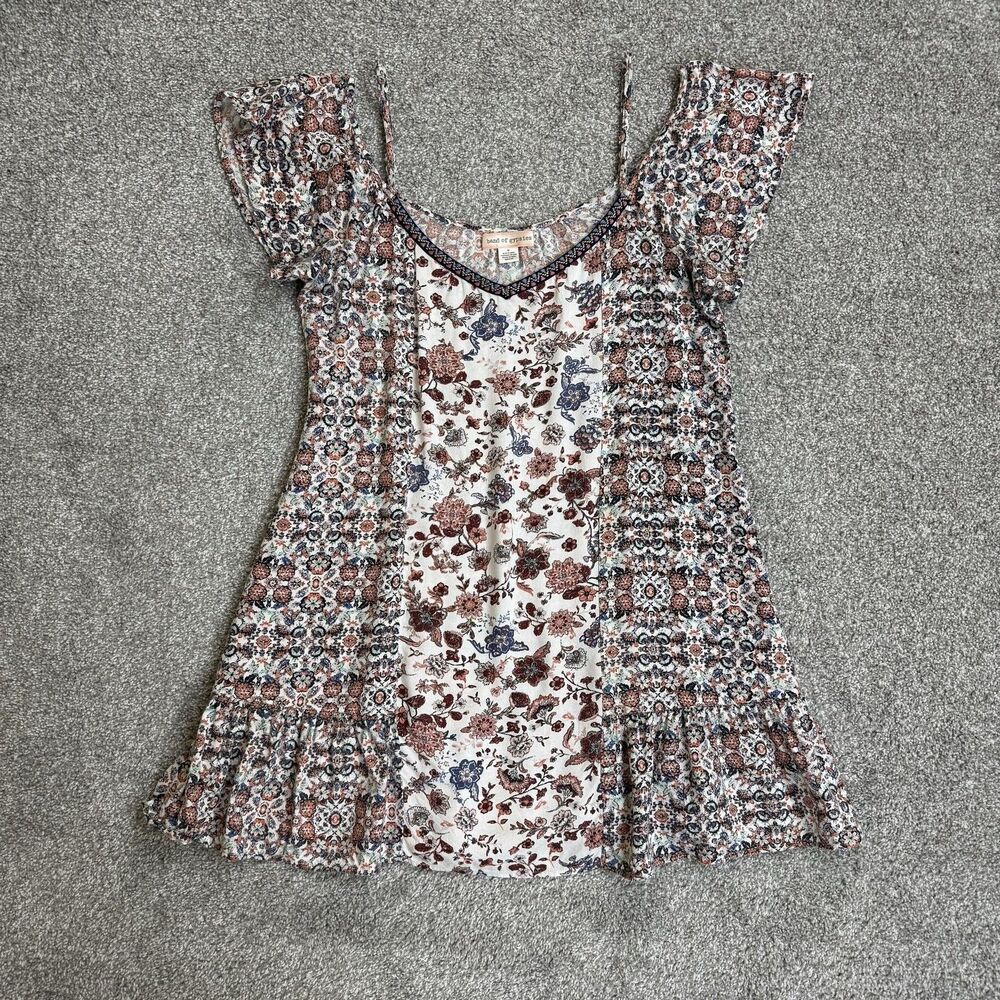 Band Of Gypsies Dress Women Medium Floral Cold Shoulder Ruffle Boho Hippie Gypsy